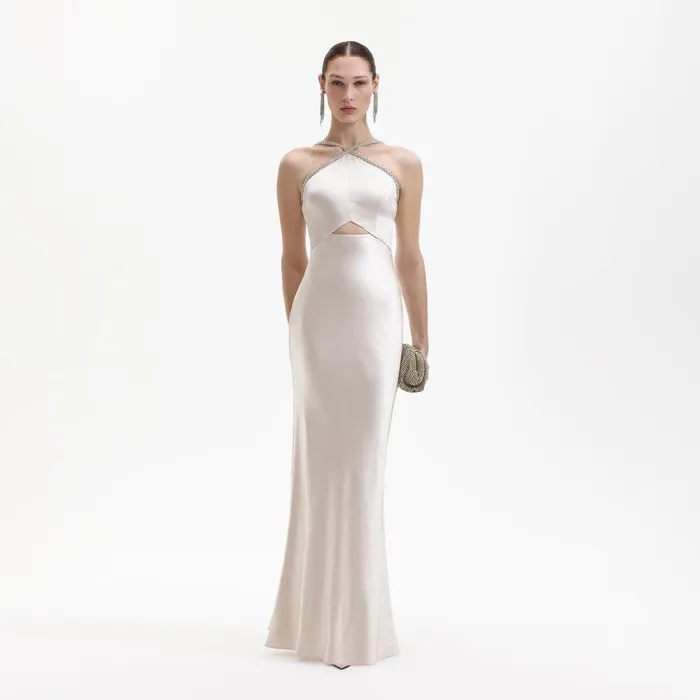 Self Portrait Dresses Champagne Satin Diamante Maxi Dress 8211 Women