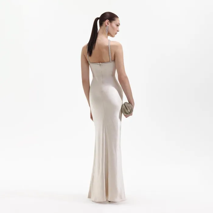 Self Portrait Dresses Champagne Satin Diamante Maxi Dress 8211 Women