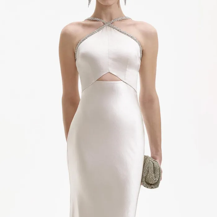 Self Portrait Dresses Champagne Satin Diamante Maxi Dress 8211 Women