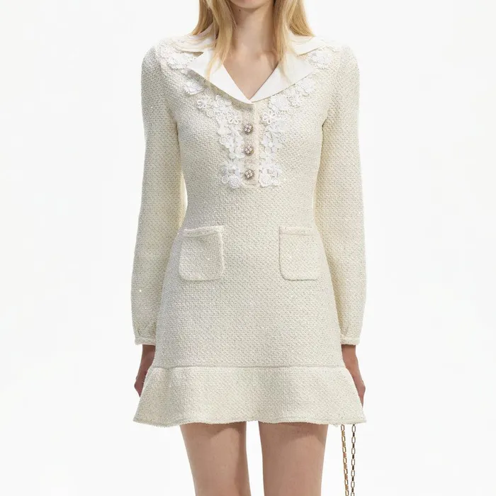 Self Portrait Dresses Cream Sequin Knit Mini Dress 8211 Women