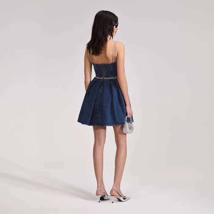 Self Portrait Dresses Diamante Detail Denim Mini Dress 8211 Women