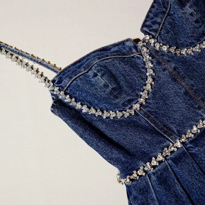 Self Portrait Dresses Diamante Detail Denim Mini Dress 8211 Women