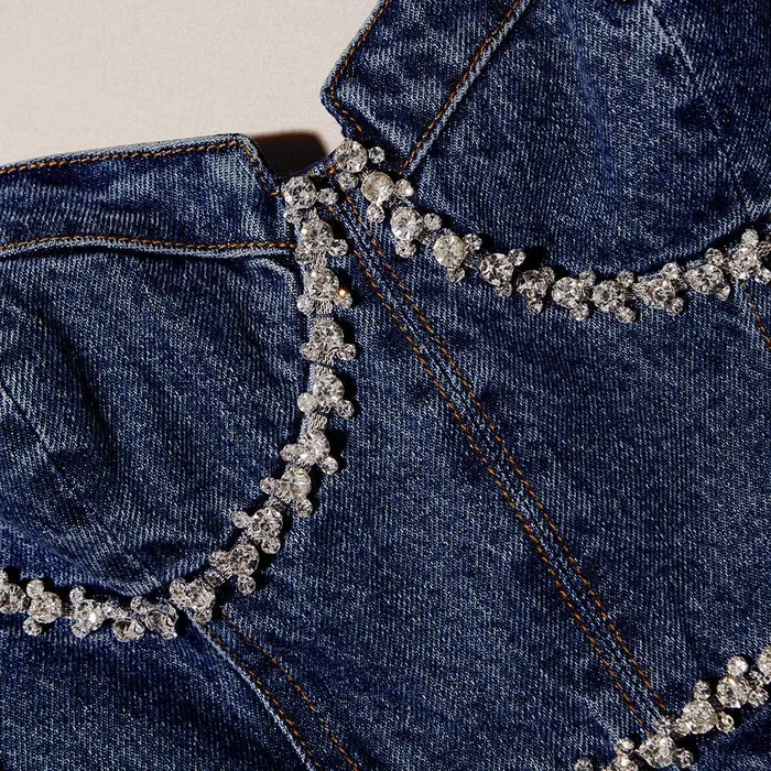 Self Portrait Dresses Diamante Detail Denim Mini Dress 8211 Women