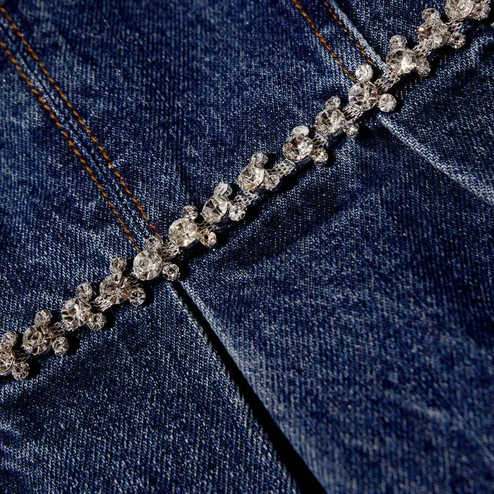 Self Portrait Dresses Diamante Detail Denim Mini Dress 8211 Women