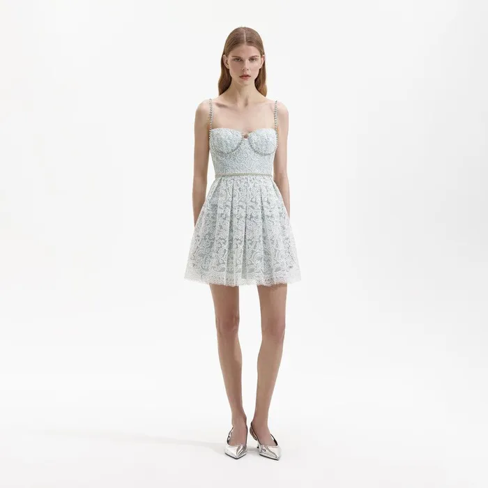 Self Portrait Dresses Green Cord Lace Mini Dress 8211 Women