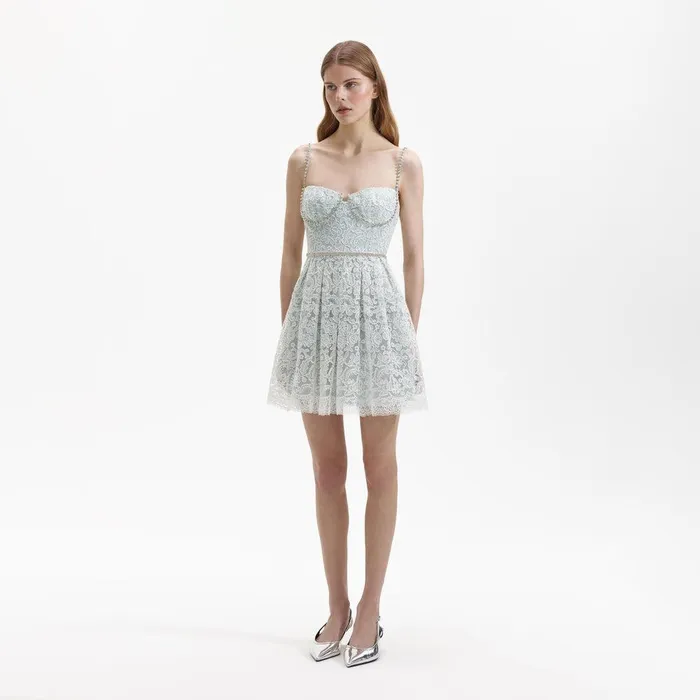 Self Portrait Dresses Green Cord Lace Mini Dress 8211 Women