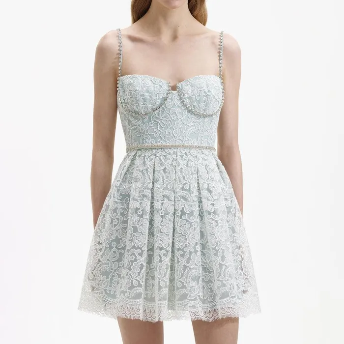 Self Portrait Dresses Green Cord Lace Mini Dress 8211 Women
