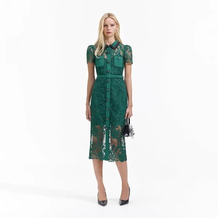 Self Portrait Dresses Green Lace Button Front Midi Dress 8211 Women