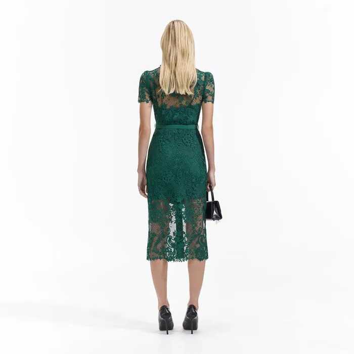 Self Portrait Dresses Green Lace Button Front Midi Dress 8211 Women
