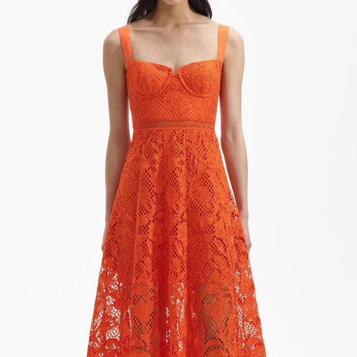 Self Portrait Dresses Orange Lace Midi Dress 8211 Women Self Portrait Dresses Orange Lace Midi Dress 8211 Women