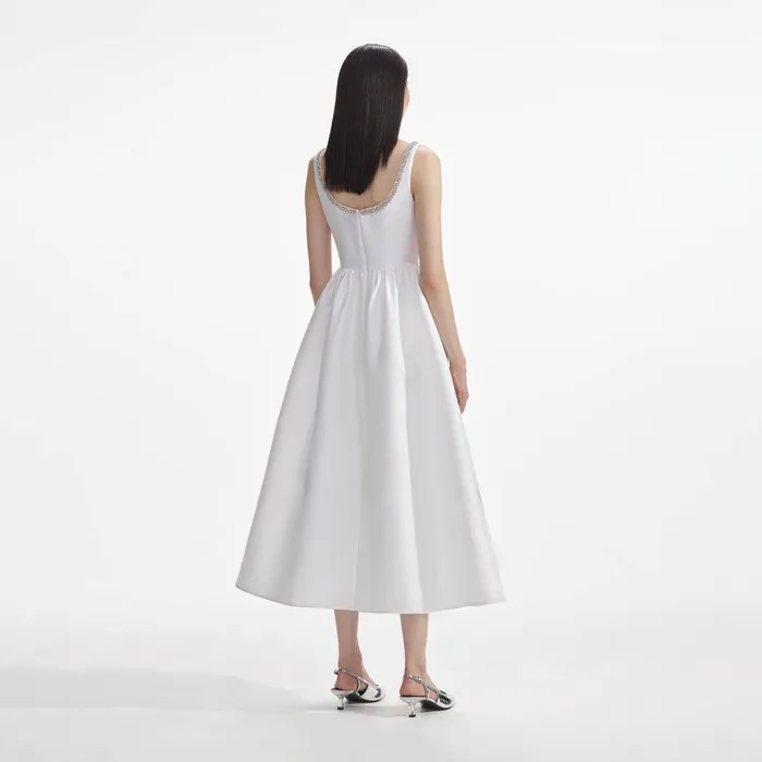 Self Portrait Dresses White Taffeta Diamante Midi Dress 8211 Women