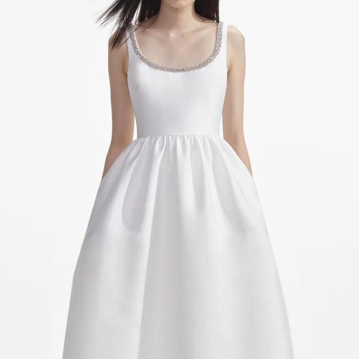 Self Portrait Dresses White Taffeta Diamante Midi Dress 8211 Women