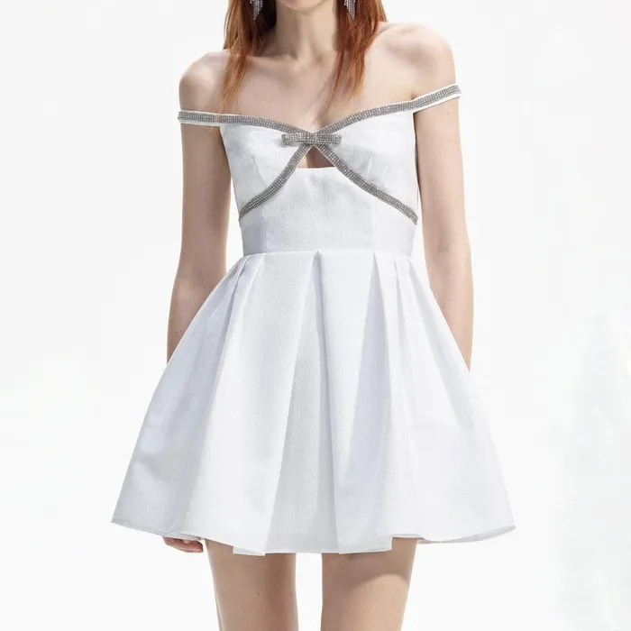 Self Portrait Dresses White Textured Diamante Mini Dress 8211 Women