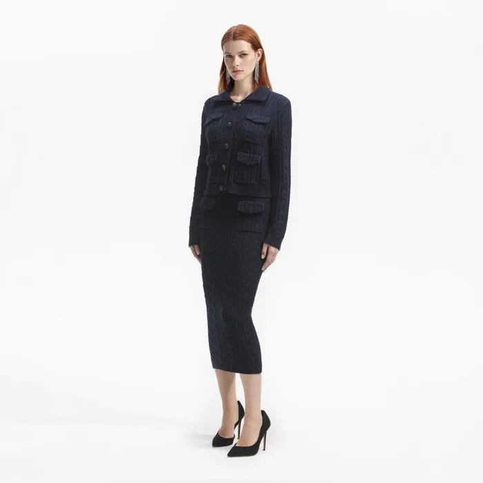 Self Portrait Knitwear Navy Midi Knit Skirt 8211 Women