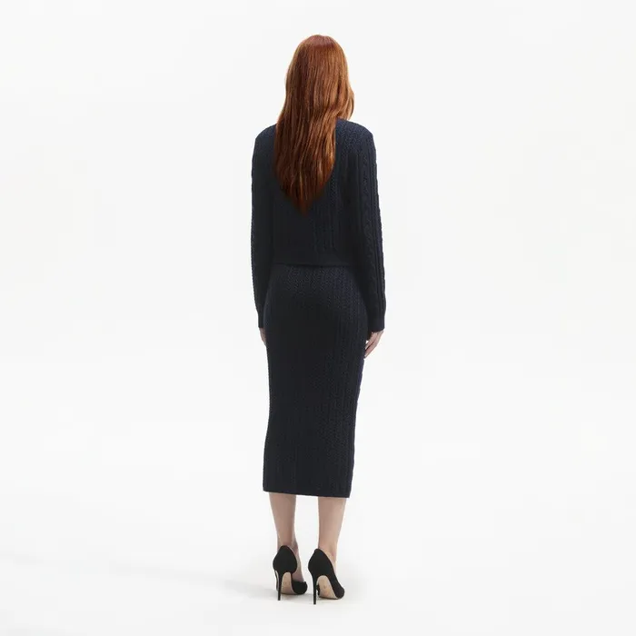 Self Portrait Knitwear Navy Midi Knit Skirt 8211 Women