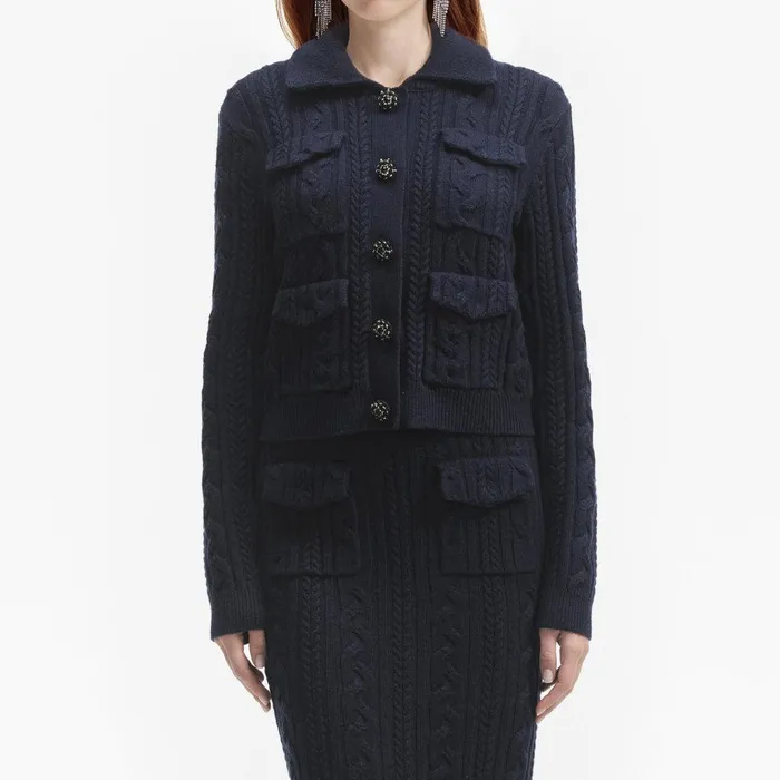 Self Portrait Knitwear Navy Midi Knit Skirt 8211 Women