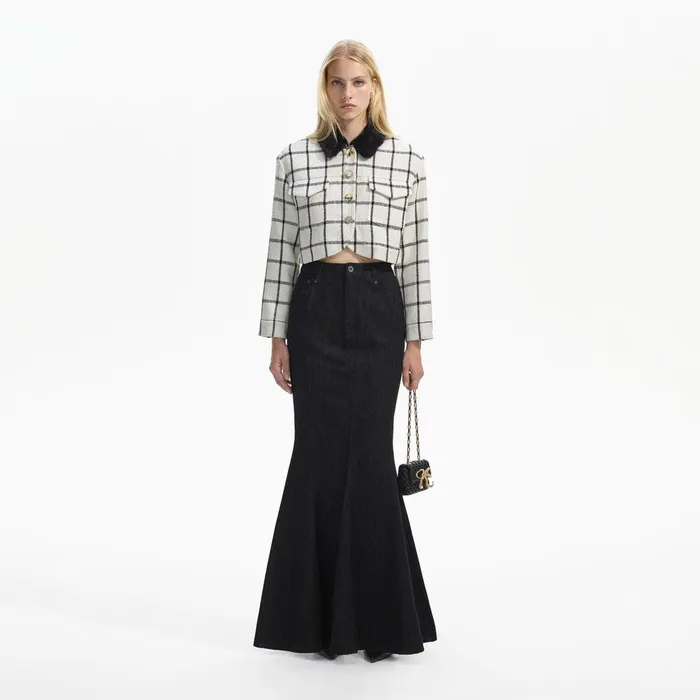 Self Portrait Outerwear Cream Check Boxy Jacket 8211 Women