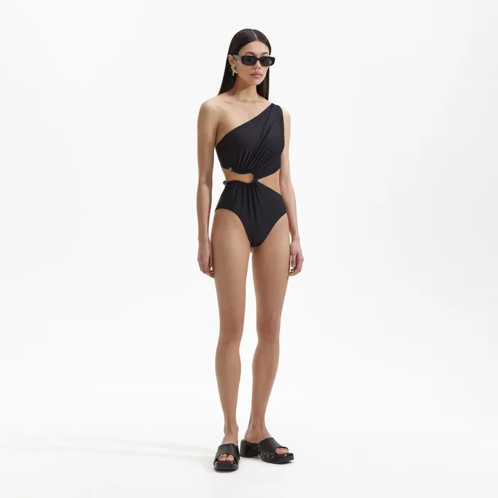 Self Portrait Swim and Resort Black Asymmetric Swimsuit 8211 Women