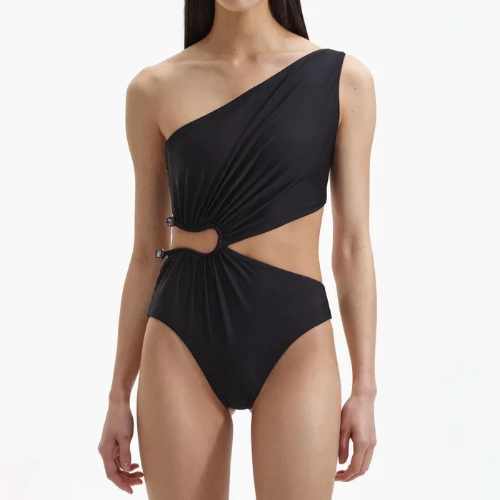 Self Portrait Swim and Resort Black Asymmetric Swimsuit 8211 Women