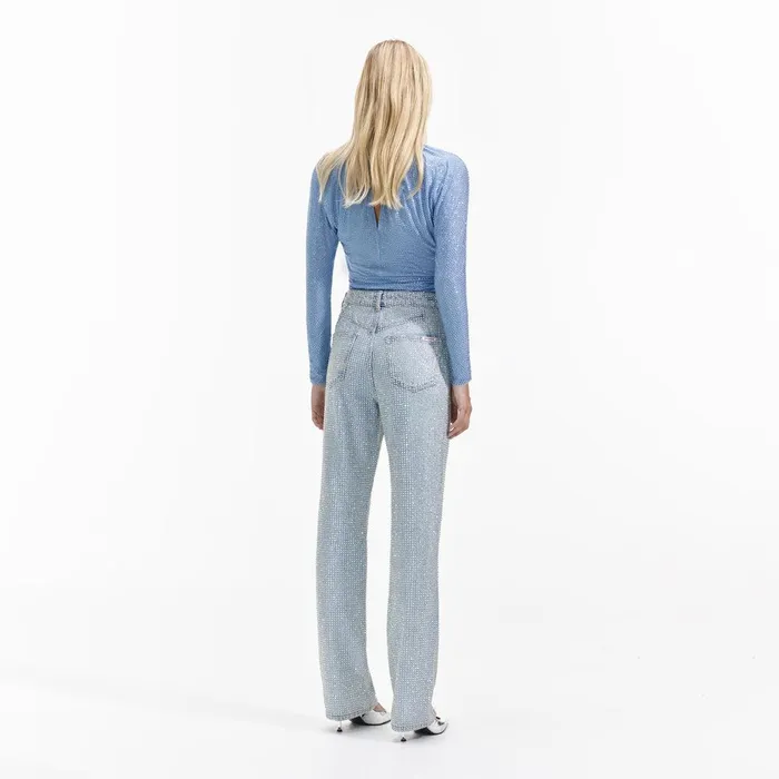 Self Portrait Tops Light Blue Rhinestone Mesh Top 8211 Women