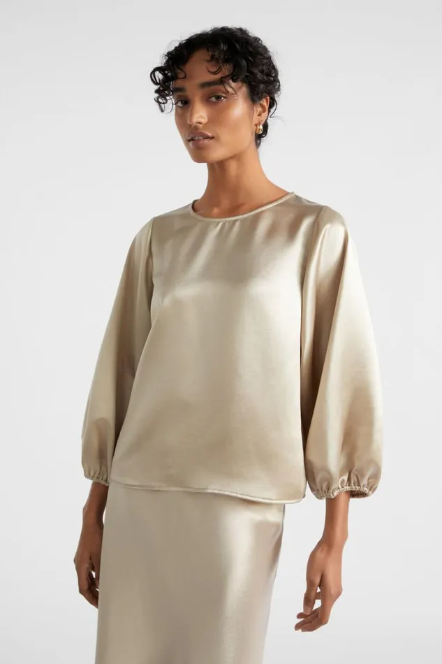Sets Woman Seed Heritage Satin Balloon Sleeve Top Cool Sand