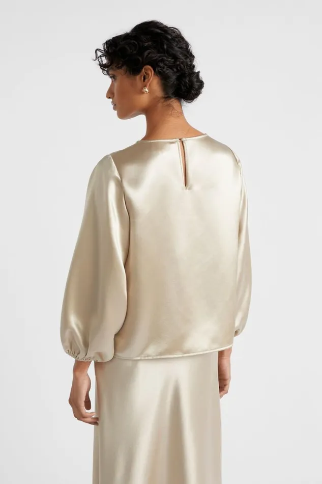 Sets Woman Seed Heritage Satin Balloon Sleeve Top Cool Sand