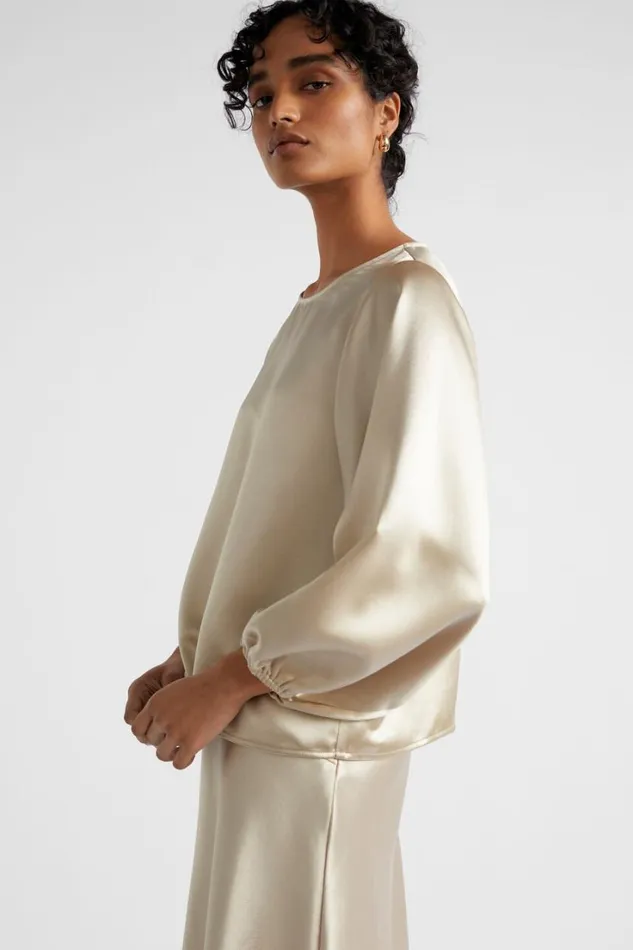 Sets Woman Seed Heritage Satin Balloon Sleeve Top Cool Sand