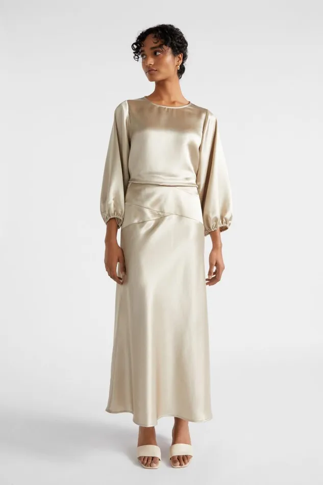 Sets Woman Seed Heritage Satin Balloon Sleeve Top Cool Sand