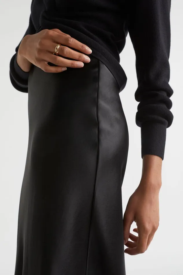 Sets Woman Seed Heritage Satin Slip Midi Skirt Black