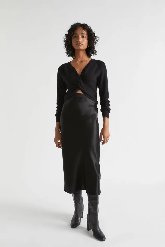 Sets Woman Seed Heritage Satin Slip Midi Skirt Black