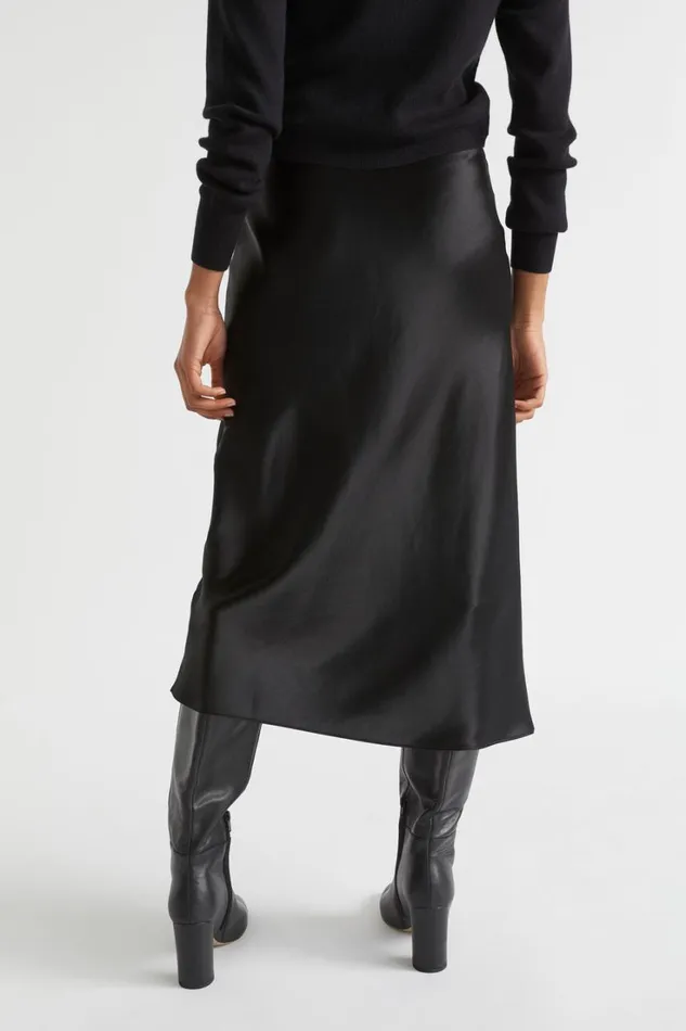 Sets Woman Seed Heritage Satin Slip Midi Skirt Black