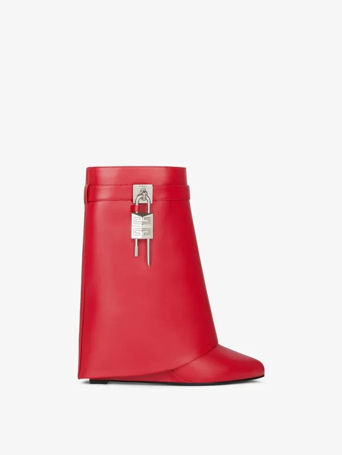 Shark Lock Ankle Boots In Leather Red Women Givenchy Boots and Booties