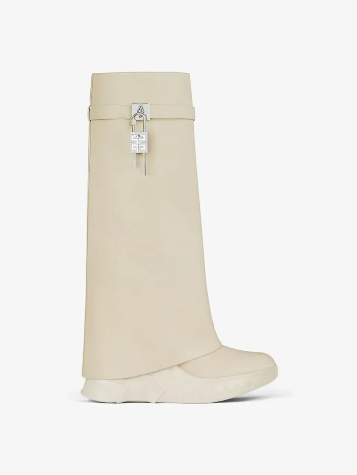 Shark Lock Biker Boots In Grained Leather Beige Women Givenchy Shark Lock