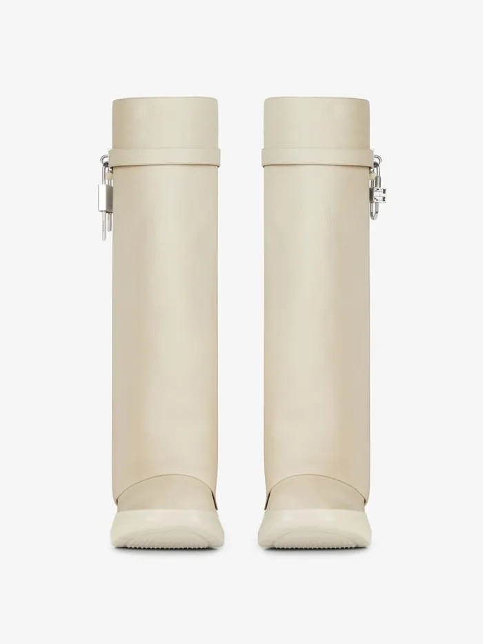 Shark Lock Biker Boots In Grained Leather Beige Women Givenchy Shark Lock