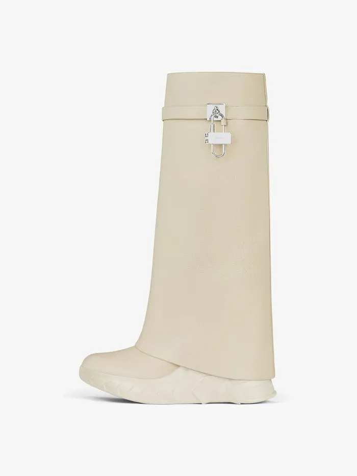 Shark Lock Biker Boots In Grained Leather Beige Women Givenchy Shark Lock