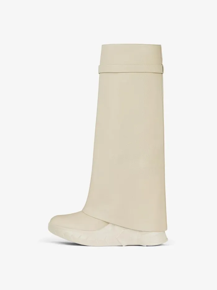 Shark Lock Biker Boots In Grained Leather Beige Women Givenchy Shark Lock