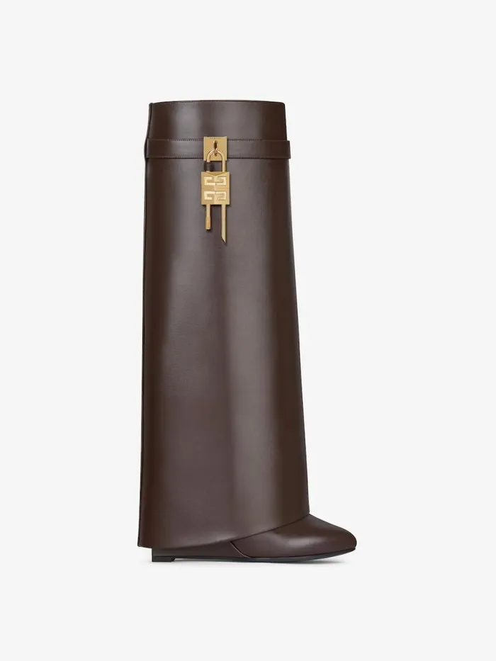 Shark Lock Boots In Leather Ebony Brown Women Givenchy Shark Lock