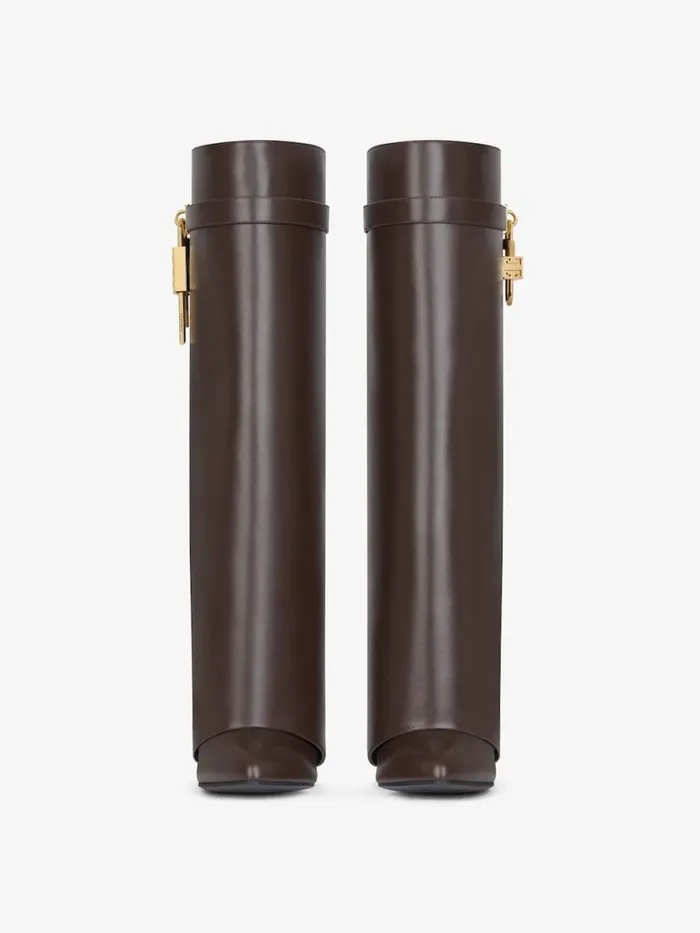Shark Lock Boots In Leather Ebony Brown Women Givenchy Shark Lock
