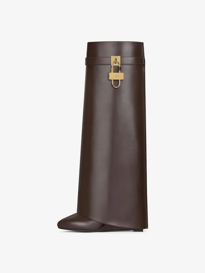 Shark Lock Boots In Leather Ebony Brown Women Givenchy Shark Lock
