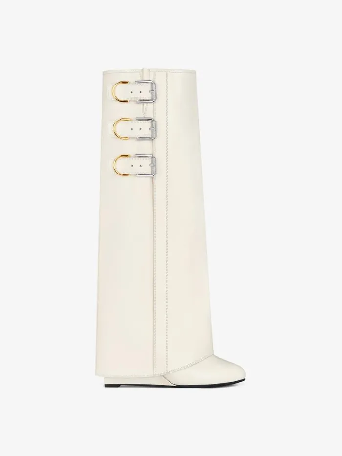 Shark Lock Buckles Boots In Leather Ivory Women Givenchy Shark Lock