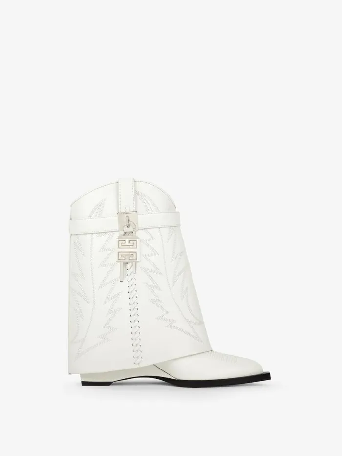 Shark Lock Cowboy Ankle Boots In Leather Ivory Women Givenchy Shark Lock