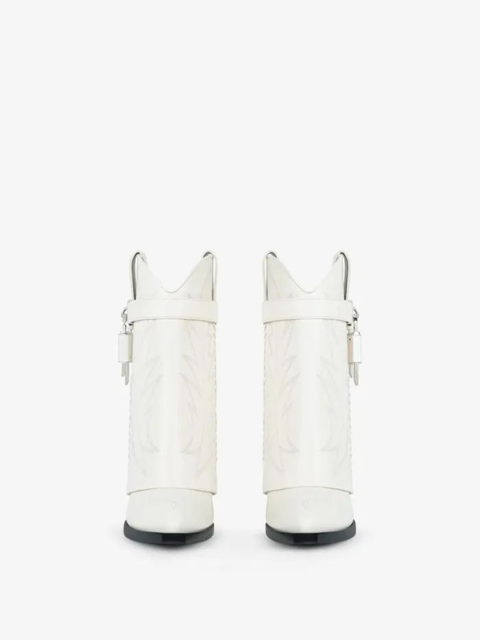 Shark Lock Cowboy Ankle Boots In Leather Ivory Women Givenchy Shark Lock