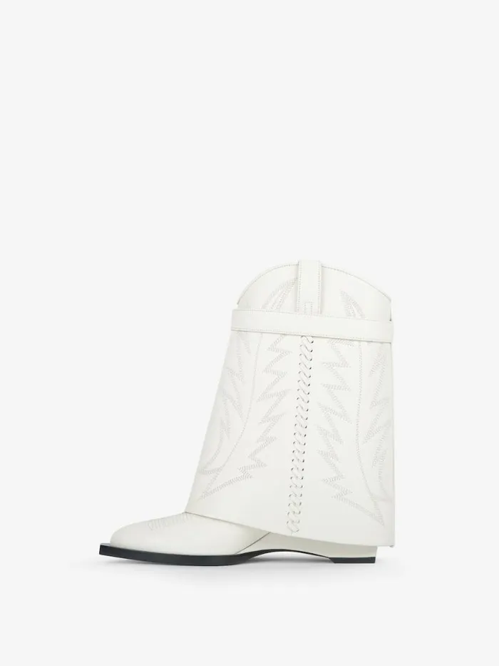 Shark Lock Cowboy Ankle Boots In Leather Ivory Women Givenchy Shark Lock