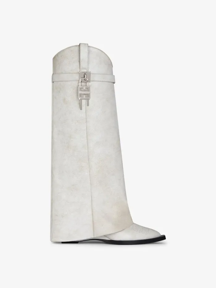 Shark Lock Cowboy Boots In Aged Leather Ivory Women Givenchy Shark Lock