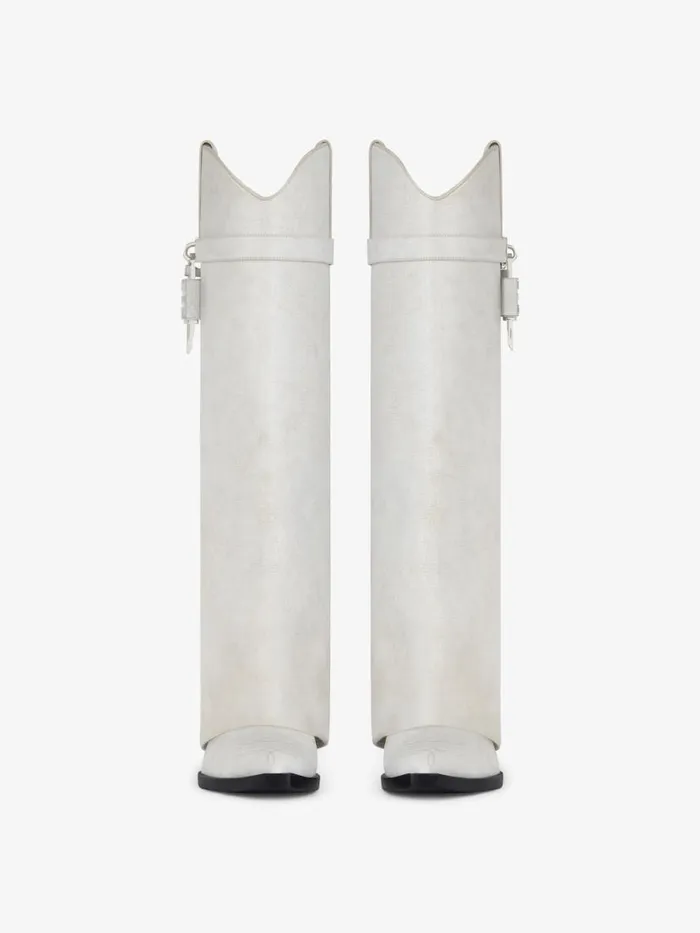 Shark Lock Cowboy Boots In Aged Leather Ivory Women Givenchy Shark Lock
