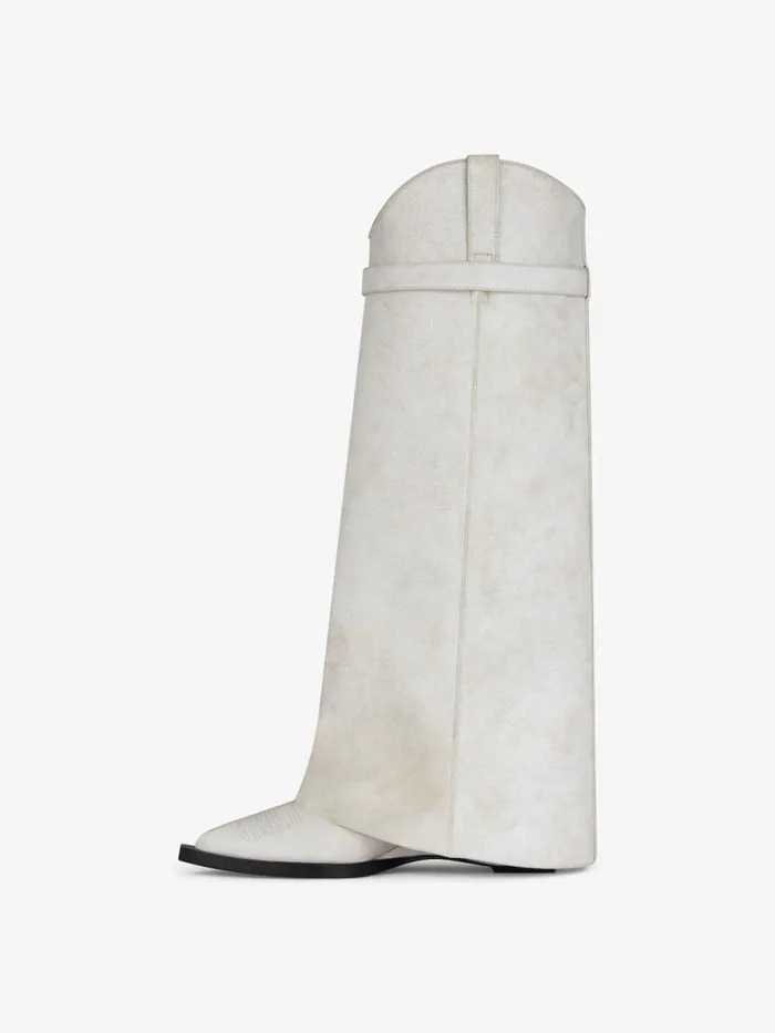 Shark Lock Cowboy Boots In Aged Leather Ivory Women Givenchy Shark Lock
