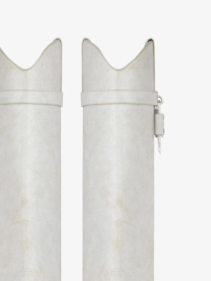 Shark Lock Cowboy Boots In Aged Leather Ivory Women Givenchy Shark Lock