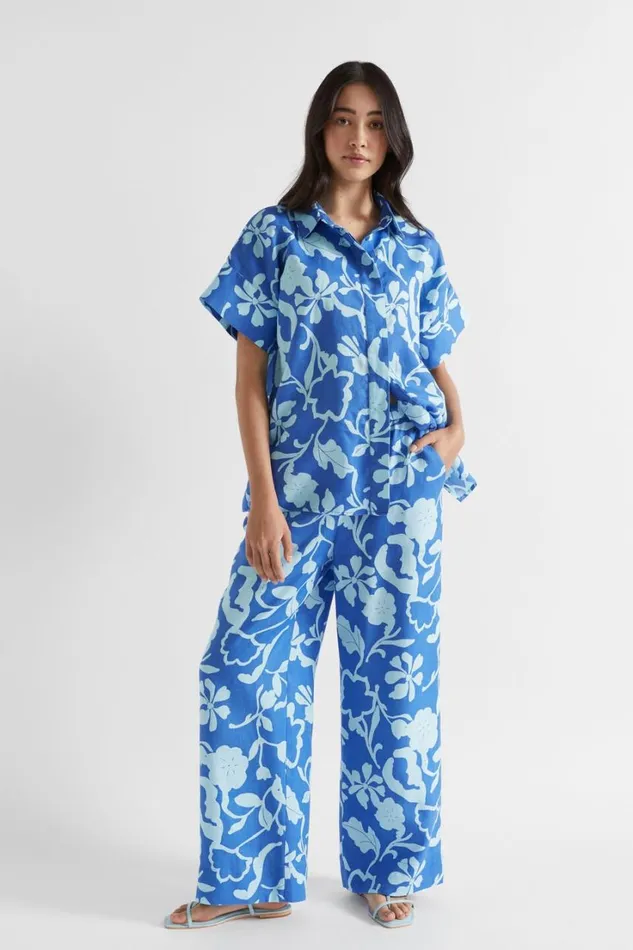 Shirts Woman Seed Heritage Linen Floral Shirt Deep Ocean Floral