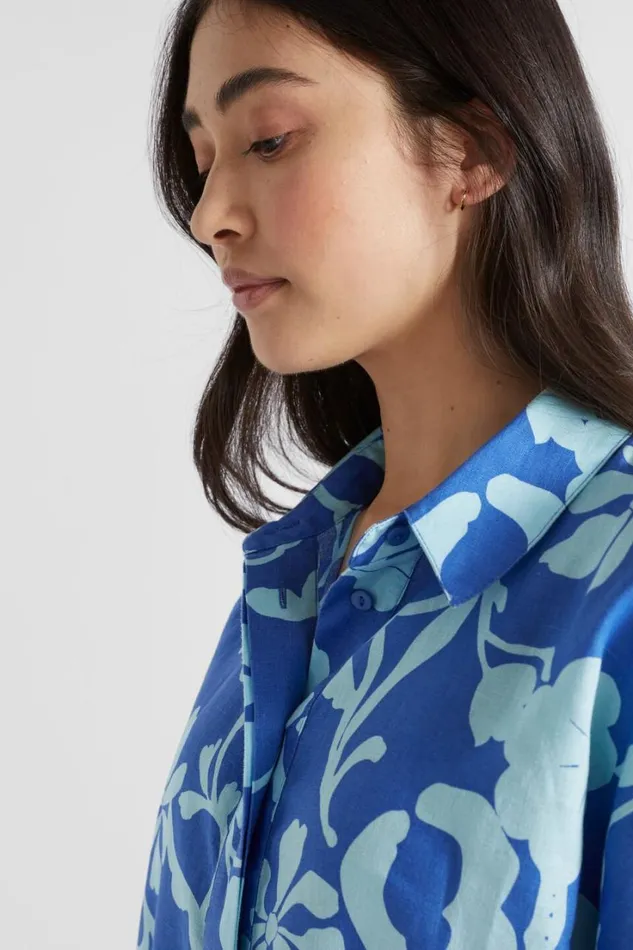 Shirts Woman Seed Heritage Linen Floral Shirt Deep Ocean Floral