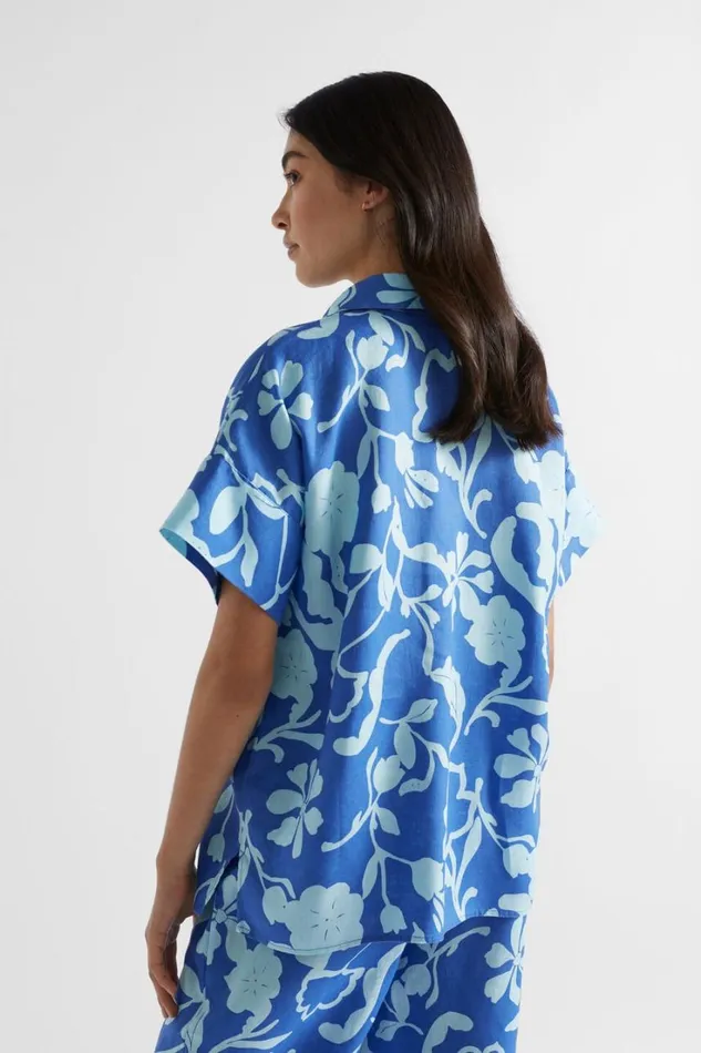 Shirts Woman Seed Heritage Linen Floral Shirt Deep Ocean Floral